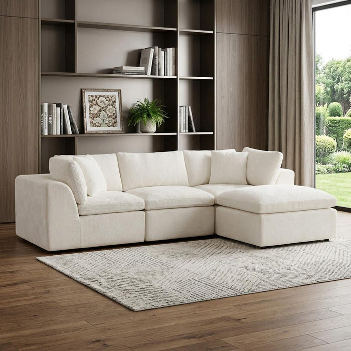 Chenille Modular Sofa Chaise With Ottoman Toss Pillows (725211) - Beige
