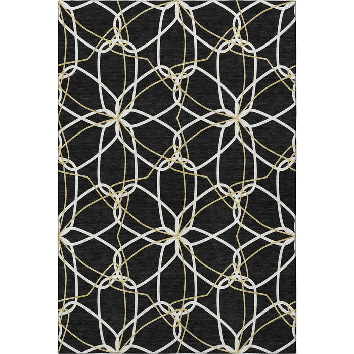 10' X 14' Geometric Washable Area Rug With UV Protection (675492) - Black / Ivory / Gold