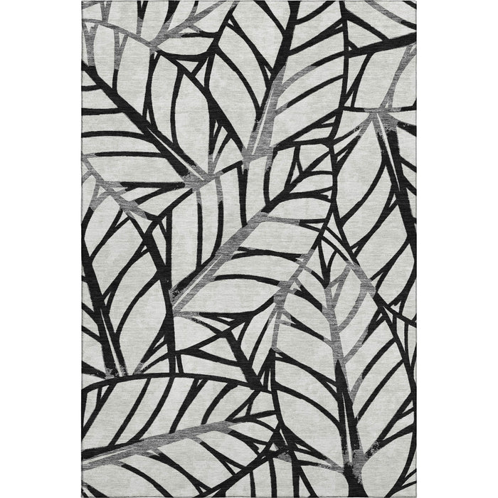 10' X 14' Floral Washable Area Rug With UV Protection - Black And Beige