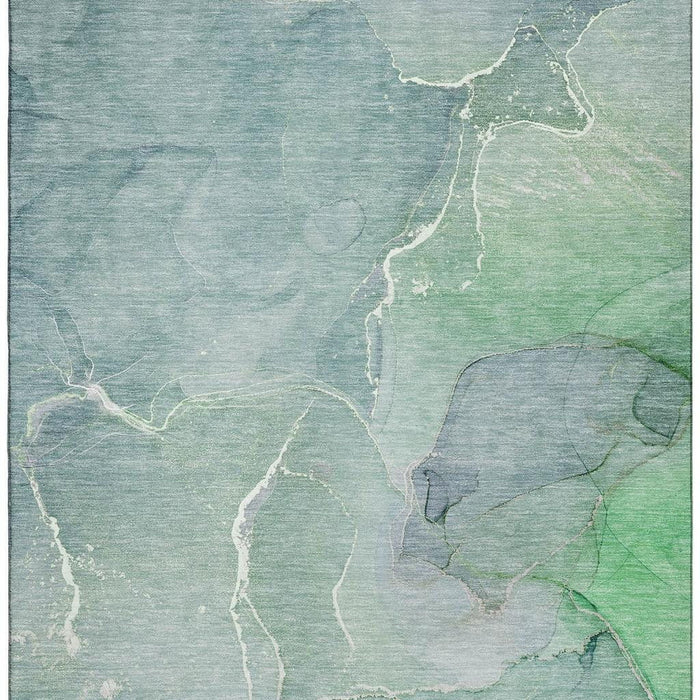 10' X 14' Abstract Washable Area Rug With UV Protection (646996) - Teal / Ivory