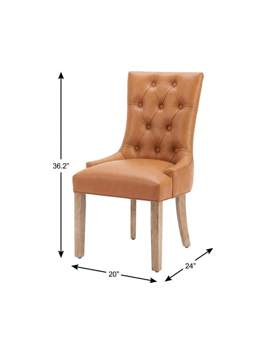 Tufted Faux Leather Solid Wood Dining Side Chair - Brown