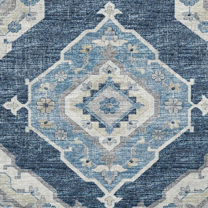 9' X 12' Tribal Distressed Washable Area Rug With UV Protection (644197) - Blue / Ivory