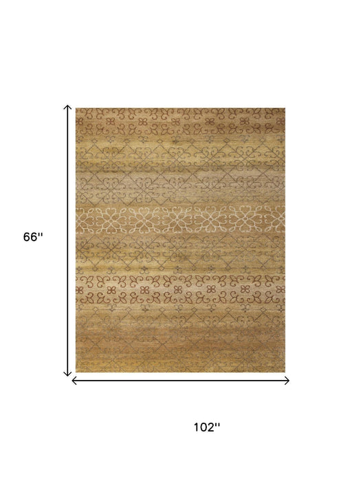 5' X 8' Wool Geometric Hand Knotted Area Rug (744151) - Brown / Tan