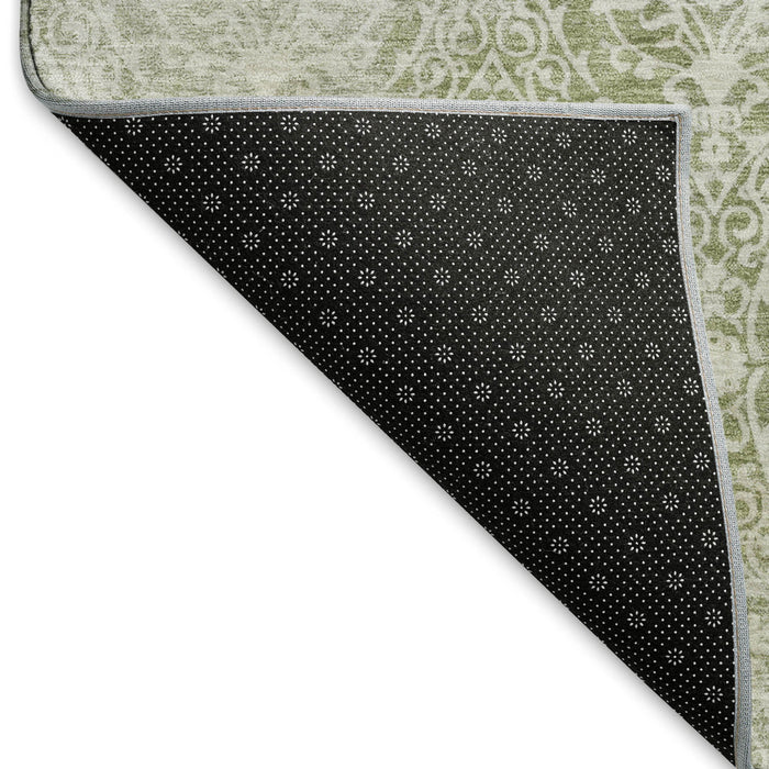 10' X 14' Damask Washable Area Rug With UV Protection (692064) - Artichoke Green / Ivory