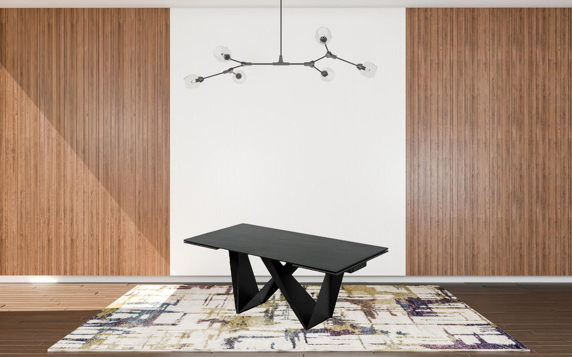 Ceramic Metal Self-Storing Leaf Pedestal Base Extendable Dining Table - Black