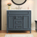 Giga 36-inch blue bathroom vanity with top sink, basin, two soft-closing doors, and two drawers, showcasing modern cabinetry.