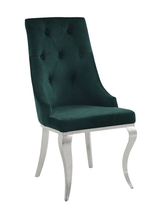 Tufted Upholstered Fabric Dining Side Chairs (Set of 2) - Green / Silver