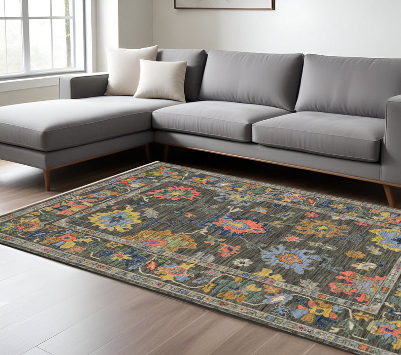8' X 11' Oriental Area Rug With Fringe - Gray