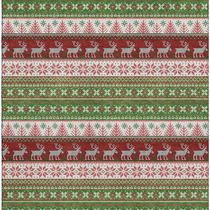 10' X 14' Abstract Geometric Washable Area Rug With UV Protection (701900) - Green / Ivory / Red
