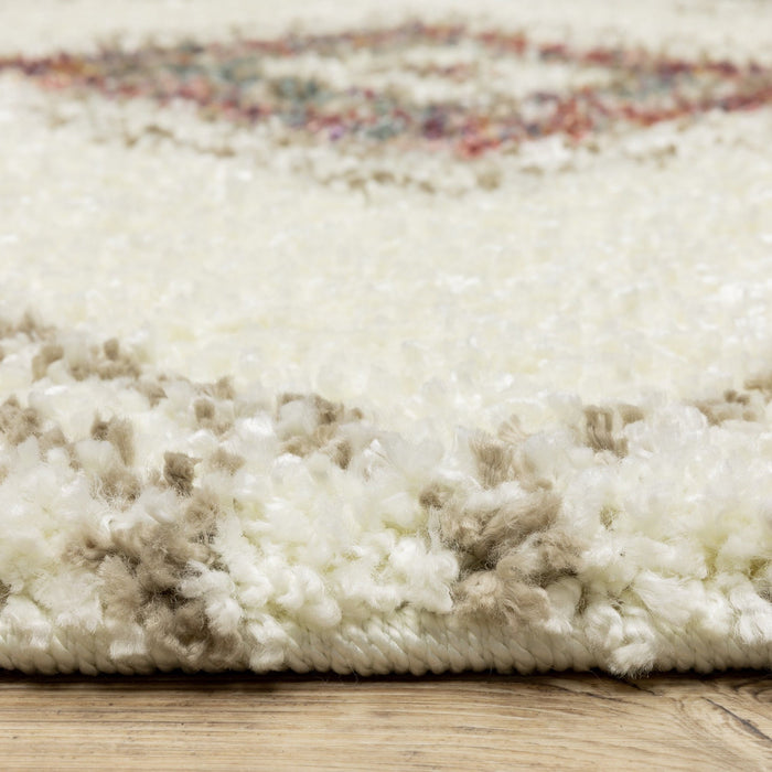 8' X 11' Southwestern Shag Area Rug With Fringe - Ivory