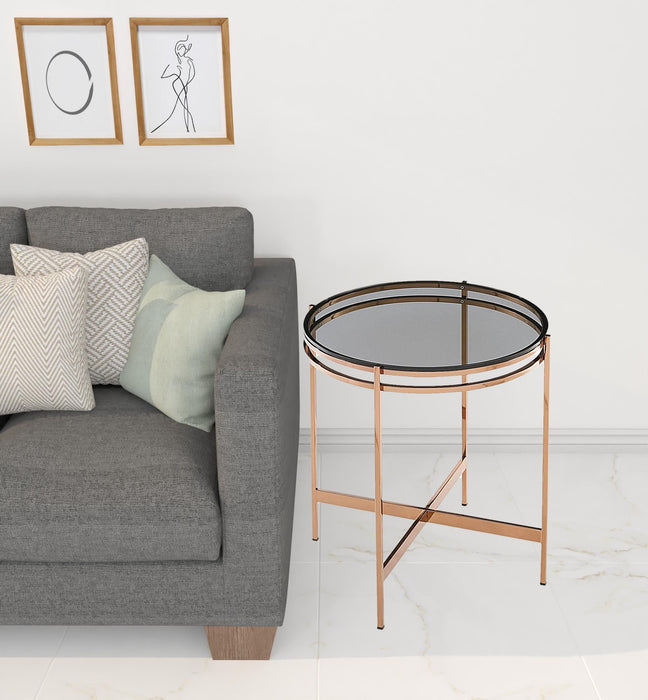 Glass Geo Round End Table - Rosegold And Smoke