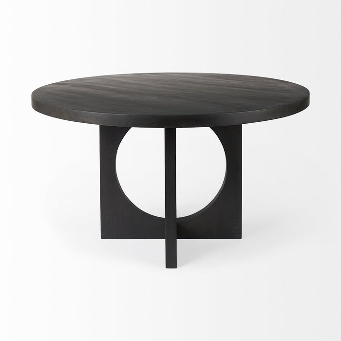54" Rounded Solid Wood Pedestal Base Dining Room Table - Black