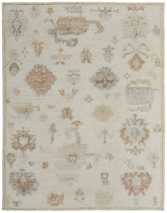 8' x 10' Wool Floral Hand Knotted Area Rug - Ivory Tan And Gray