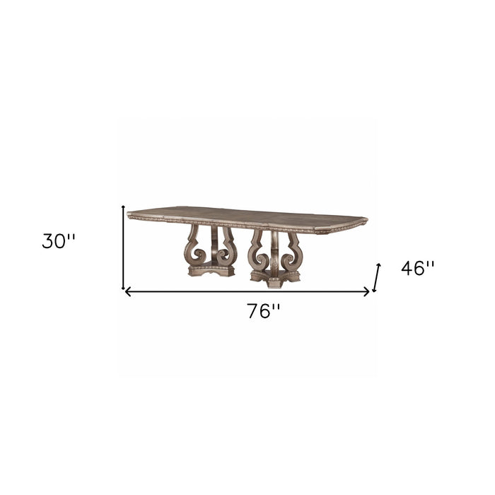 76" Solid Wood Double Pedestal Base Dining Table - Champagne