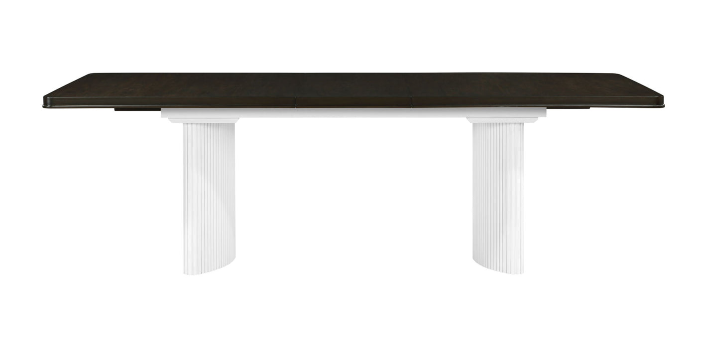 Wood Removable Leaf Double Pedestal Base Extendable Dining Table - Walnut / White