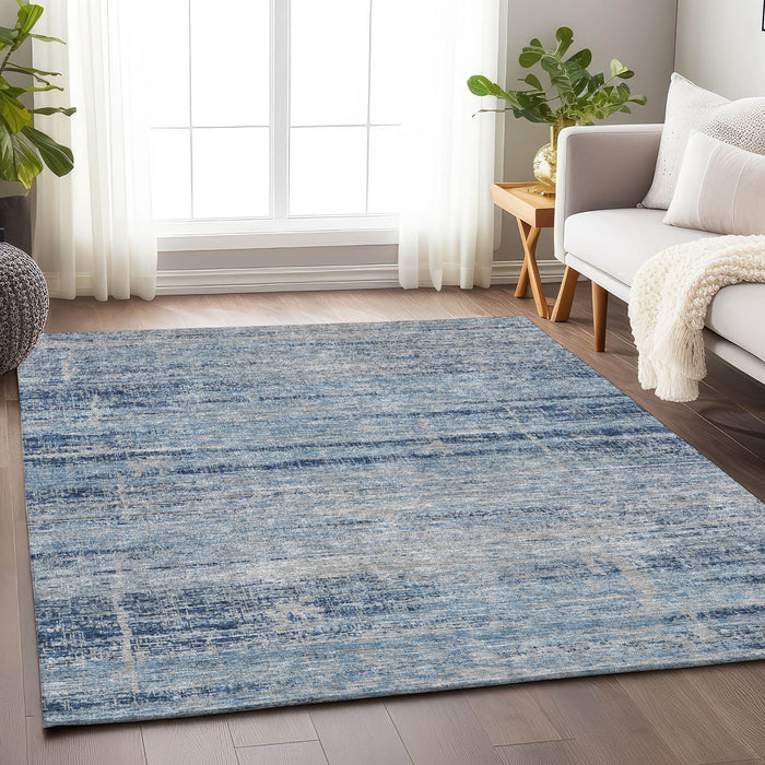8' X 10' Abstract Washable Area Rug With UV Protection - Sky Blue And Gray