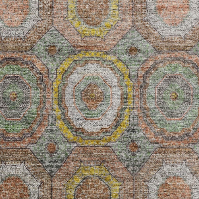 10' X 14' Geometric Washable Area Rug With UV Protection (716521) - Sage / Gold
