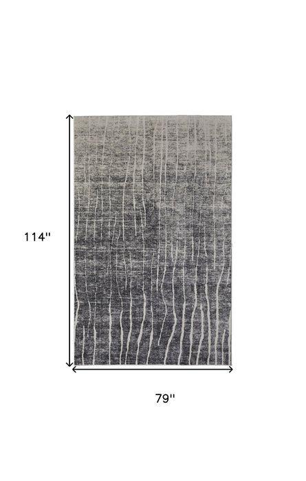 7' X 10' Abstract Power Loom Area Rug - Ivory And Black