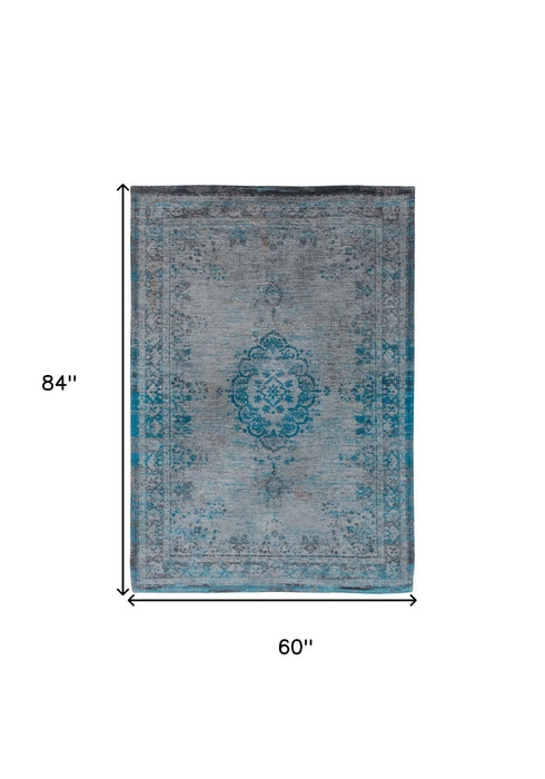 5' x 7' Medallion Non Skid Area Rug - Gray And Green