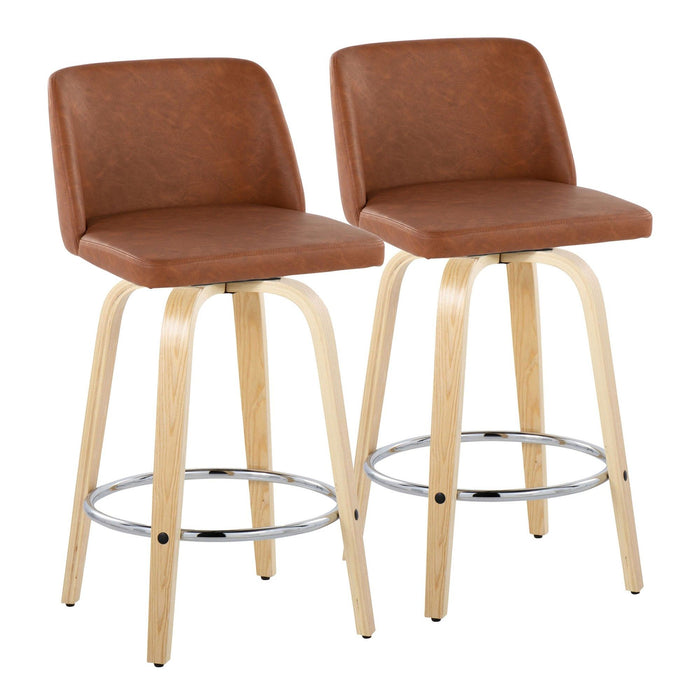 Toriano - 26" Fixed-Height Counter Stool (Set of 2) - Natural & Chrome Round Base