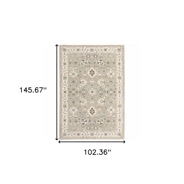 8.5' x 12.1' Oriental Power Loom Area Rug - Beige And Ivory