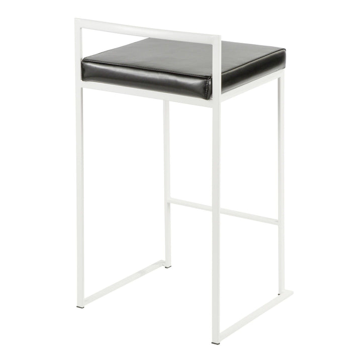 Fuji - 26" Stackable Counter Stool (Set of 3) - White Metal With Black Faux Leather Cushion
