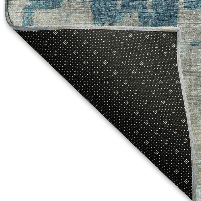 8' X 10' Abstract Washable Area Rug With UV Protection - Persian Blue And Gray