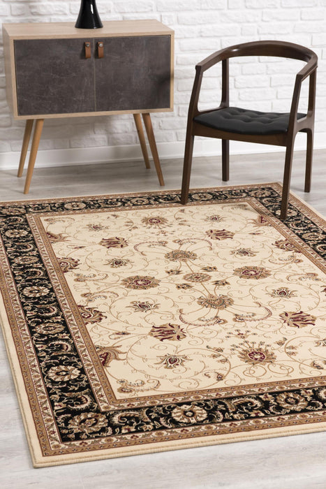 8' x 11' Oriental Power Loom Area Rug - Black And Ivory
