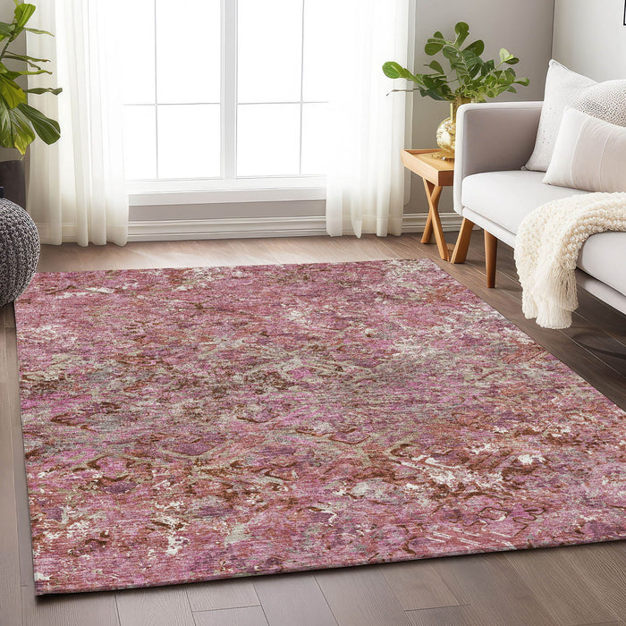 9' X 12' Diamond Washable Area Rug With UV Protection - Pink