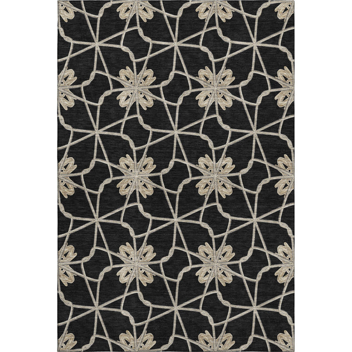 10' X 14' Geometric Washable Area Rug With UV Protection (675906) - Black / Khaki / Beige