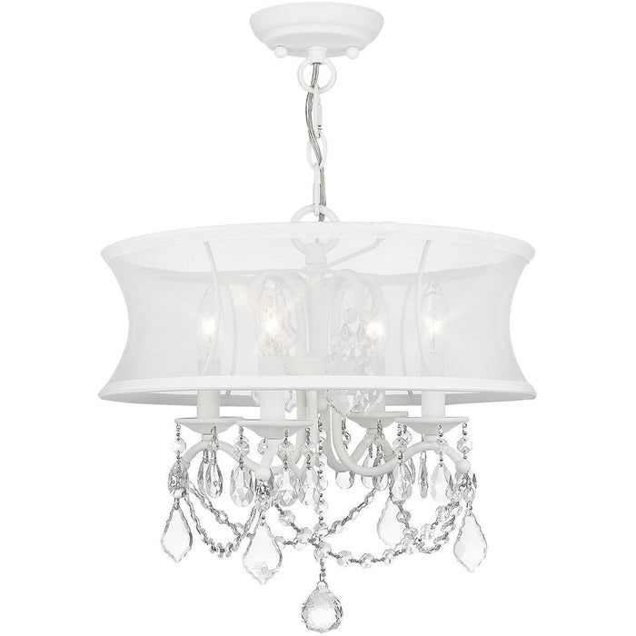 Four Light Metal Dimmable Chandelier With Shades - White