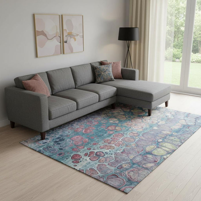10' X 14' Abstract Washable Area Rug With UV Protection (708844) - Teal / Plum / Beige