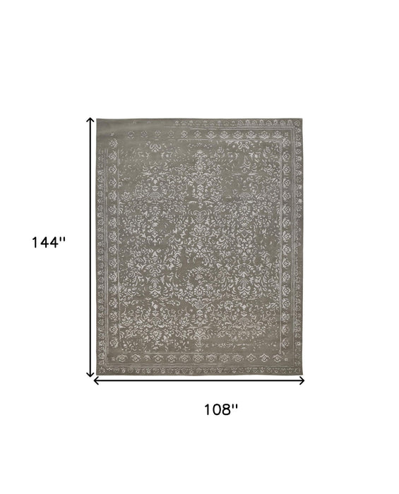 9' x 12' Wool Floral Tufted Handmade Distressed Area Rug - Gray Taupe And Silver
