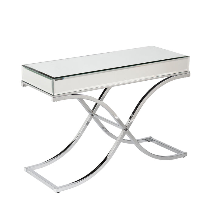 Mirrored Glass Cross Console Table - Silver