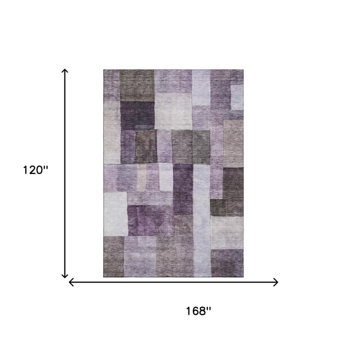 10' X 14' Geometric Washable Area Rug With UV Protection (688237) - Eggplant / Gray / Ivory