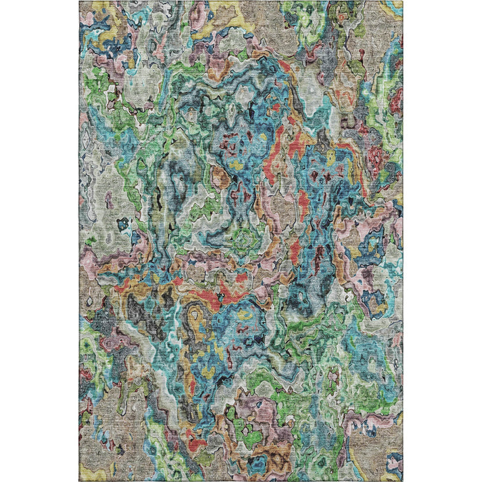 10' X 14' Abstract Washable Area Rug With UV Protection - Blue And Green