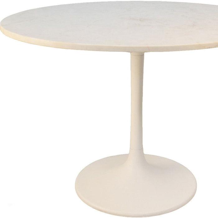40" Rounded Marble And Iron Pedestal Base Dining Table - White