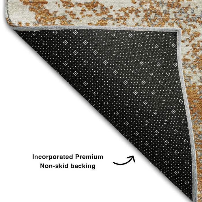 10' X 14' Abstract Washable Area Rug With UV Protection (680627) - Copper / Beige