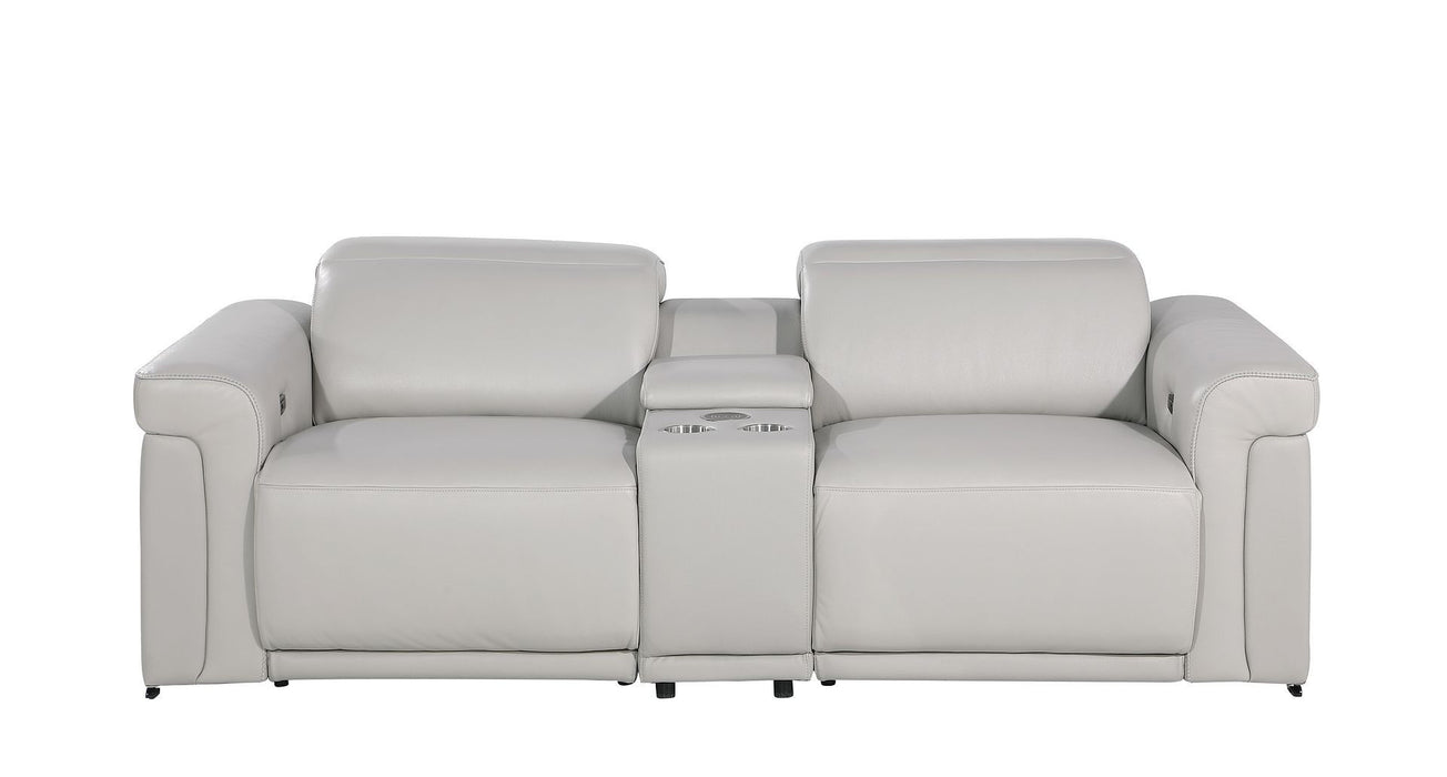 Italian Leather Power Reclining Loveseat With Storage (720530) - Light Gray / Black