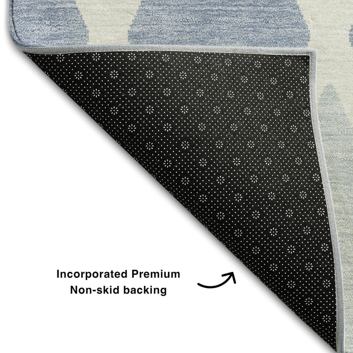 10' X 14' Geometric Washable Area Rug With UV Protection (670507) - Sky Blue / Ivory