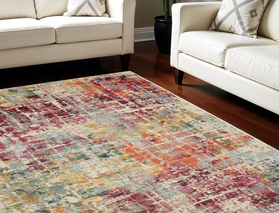8' X 11' Abstract Distressed Non Skid Area Rug - Ivory