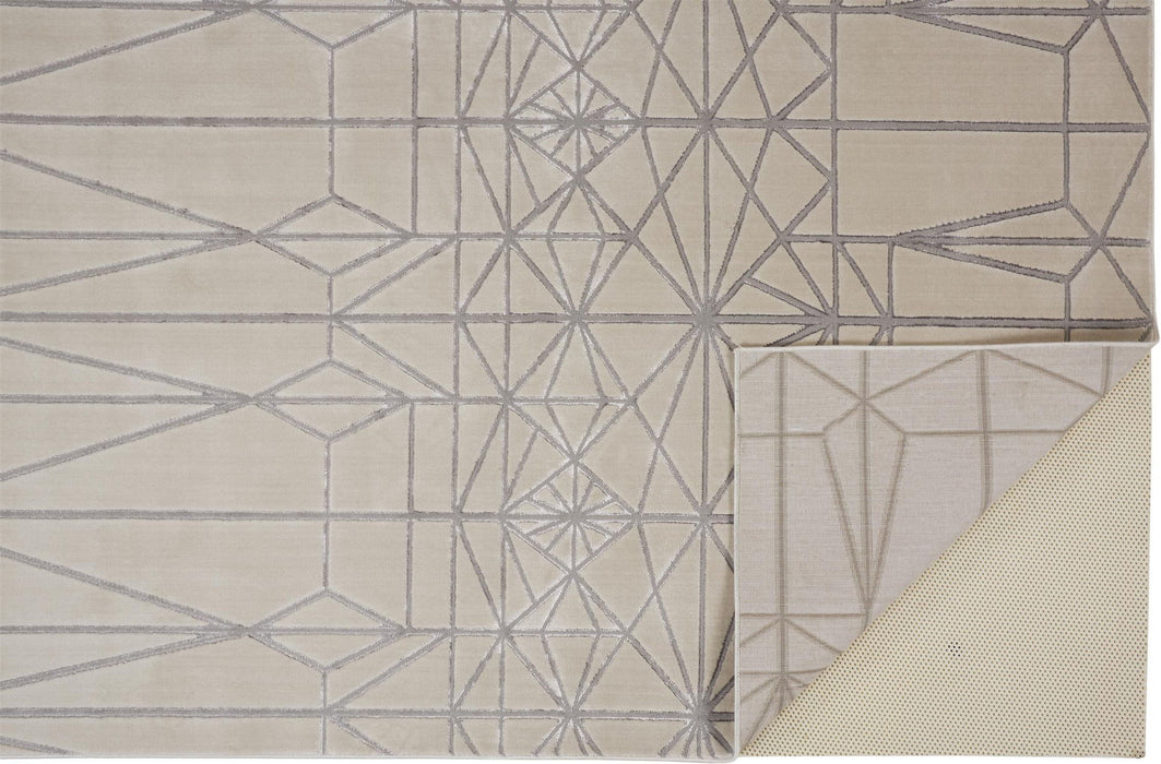 9' x 12' Geometric Area Rug - White Silver And Gray