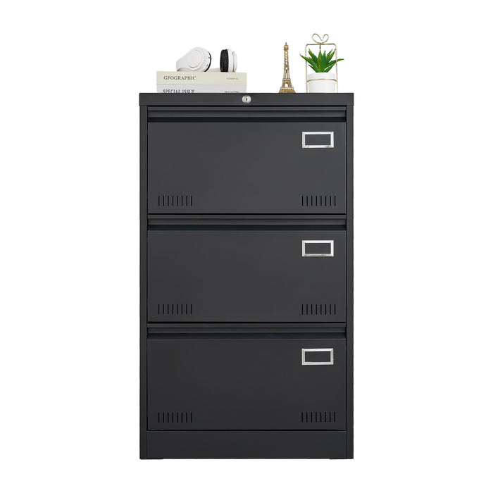 Giga metal filing cabinet with three lockable drawers, ideal for home or office organization and secure document storage