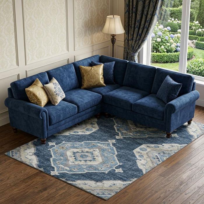 10' X 14' Tribal Distressed Washable Area Rug With UV Protection (644198) - Blue / Ivory
