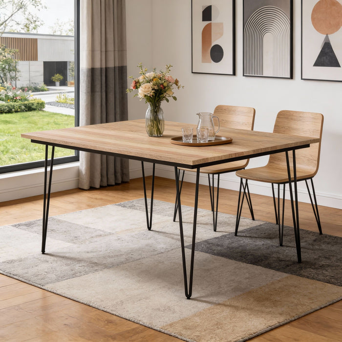 Solid Wood Steel Square Dining Table - Natural / Black