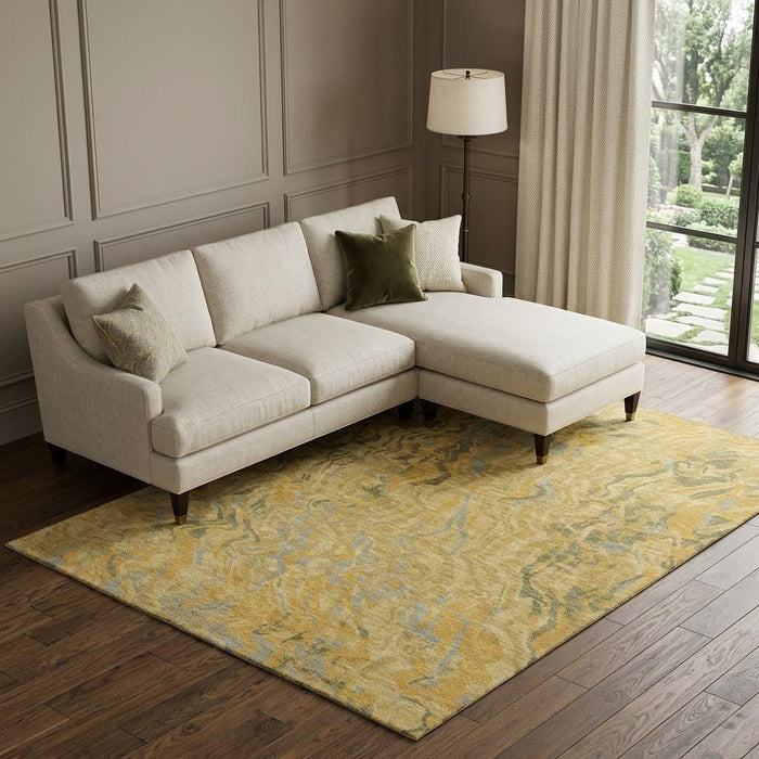 10' X 14' Abstract Washable Area Rug With UV Protection (681443) - Gold / Gray / Olive Green