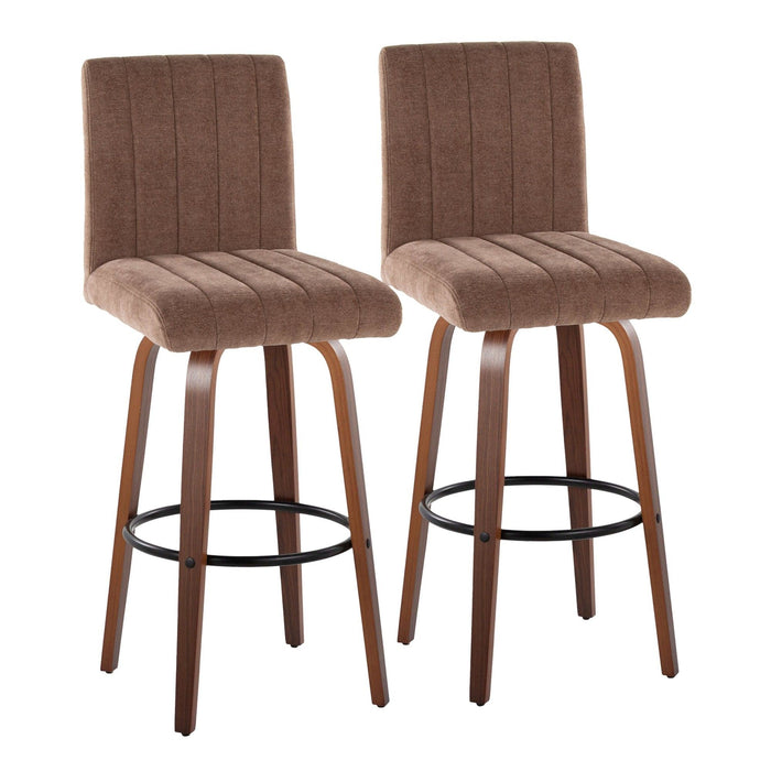 Hannah - 30" Fixed-Height Barstool With Swivel And Round Black Metal Footrest (Set of 2) - Walnut Wood