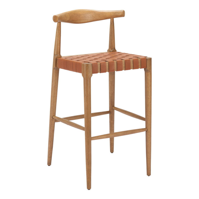 30" Modern Solid Wood And Leather Match Low Back Bar Chairs (Set of 2) - Tan