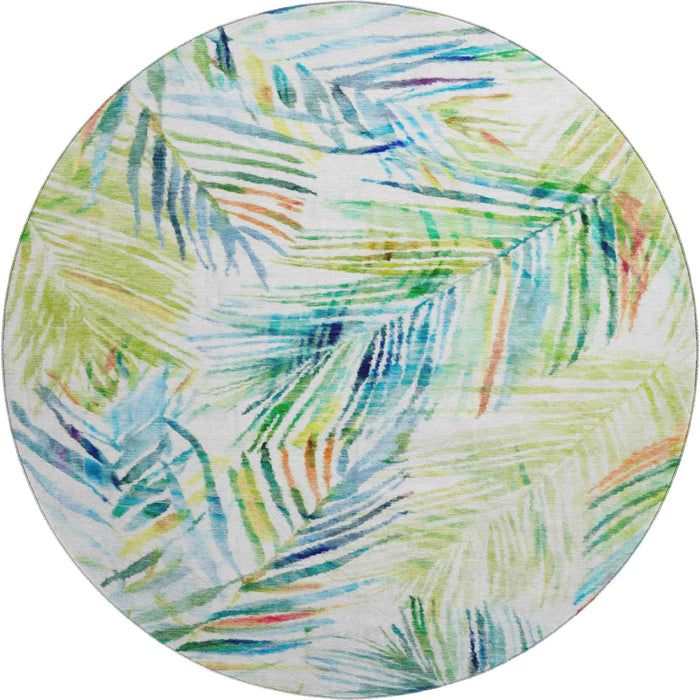 8' Geometric Washable Round Rug With UV Protection (646328) - Rainbow / Ivory