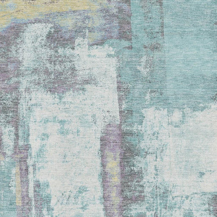 10' X 14' Abstract Washable Area Rug With UV Protection (710118) - Teal / Ivory / Purple